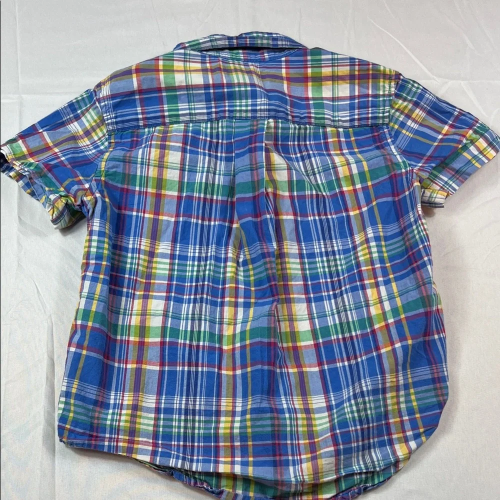 Ralph Lauren Boys 4/4T‎ Short-Sleeve Plaid Button-Down Shirt Blue White Easter